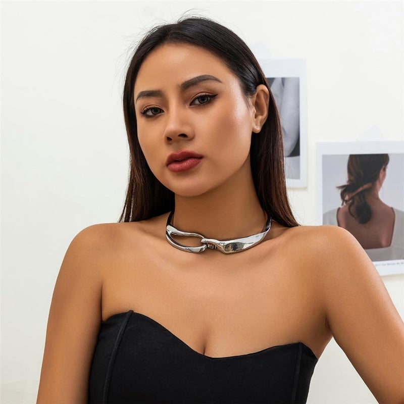 Hewill Store Chunky Gold Necklace Big Statement Chunky Necklace for Women African Tribe Wide Metal Choker Necklaces Jewelry - Image 1